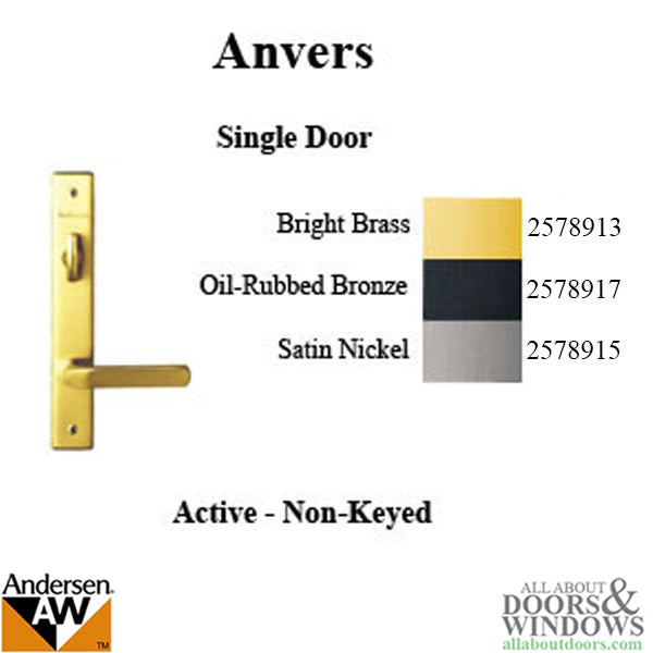 Andersen Anvers Handle Trim Set for Frenchwood Hinged Patio Door – Single Active, Bright Brass