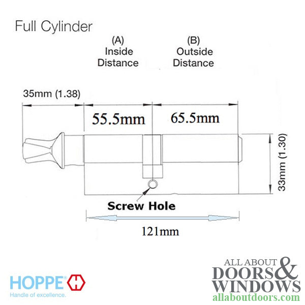 CES Euro Profile Cylinder with Crescent Knob – 55.5mm Inside, 65.5mm Outside, Satin Nickel