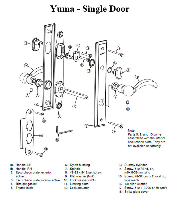 Andersen Yuma Handleset for Single Active Hinged Patio Door – Distressed Bronze