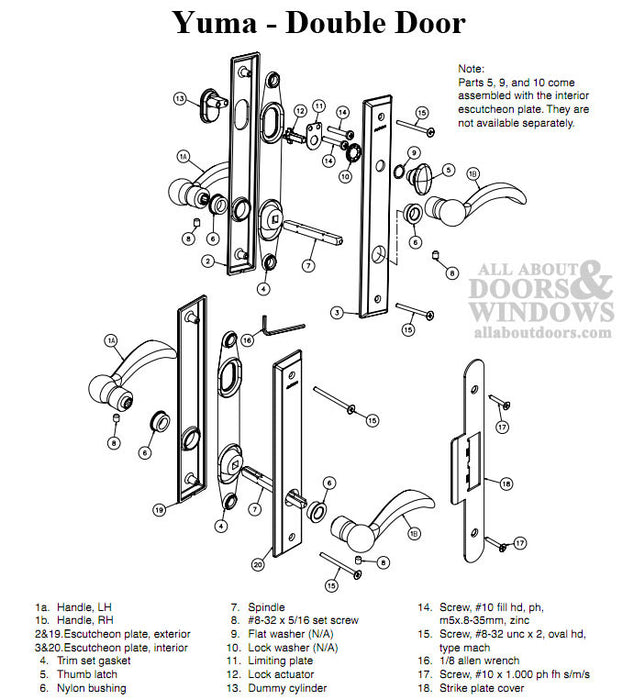Andersen Yuma Hinged Patio Door Hardware Set – Active/Passive, Distressed Nickel