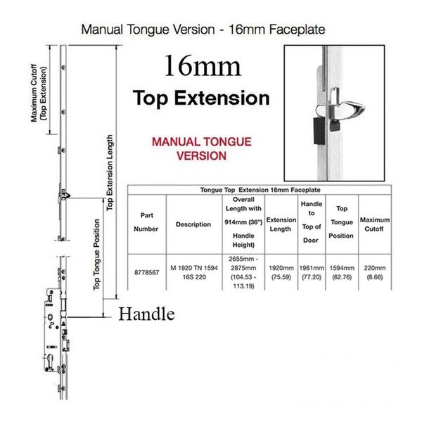 Hoppe Manual Top Extension – 16mm Faceplate, 75.59" Length, 62.76" Tongue