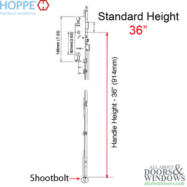 Hoppe HLS9000 Shootbolt Bottom Gear – 35mm Backset, 16mm Faceplate