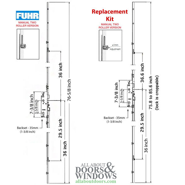 Hoppe Multipoint Lock Replacement Kit for 77" FUHR – 35mm Backset, 92mm PZ