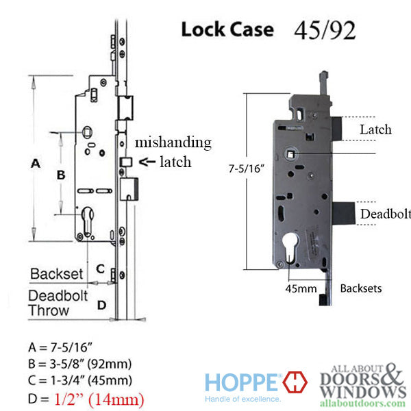 Hoppe HLS9000 Bottom Gear – Manual Two Roller, 45mm Backset, 36" Handle Height