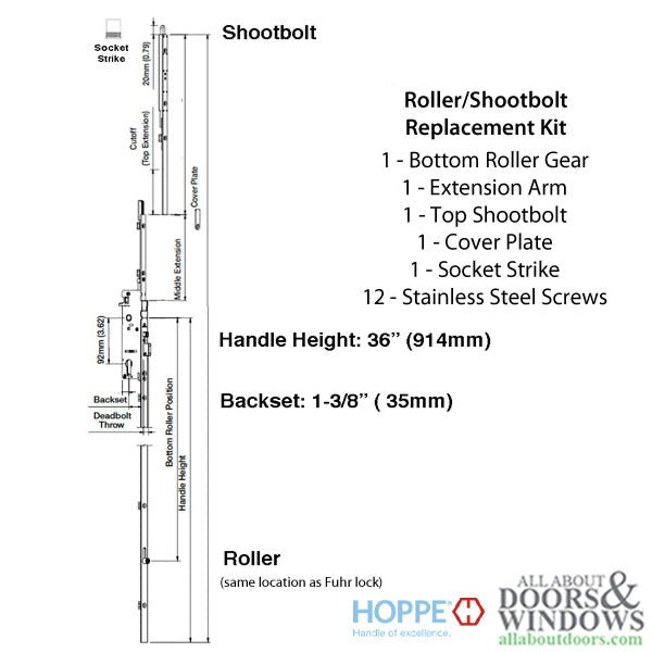 Hoppe FUHR Replacement Kit for 77" Eagle Doors – 35mm Backset, 92mm PZ
