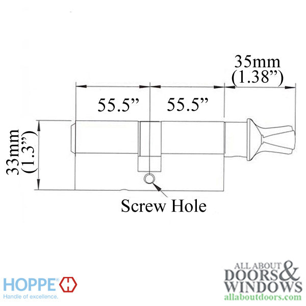 Hoppe Crescent Knob Euro Profile Cylinder – 55.5/55.5mm, Satin Nickel