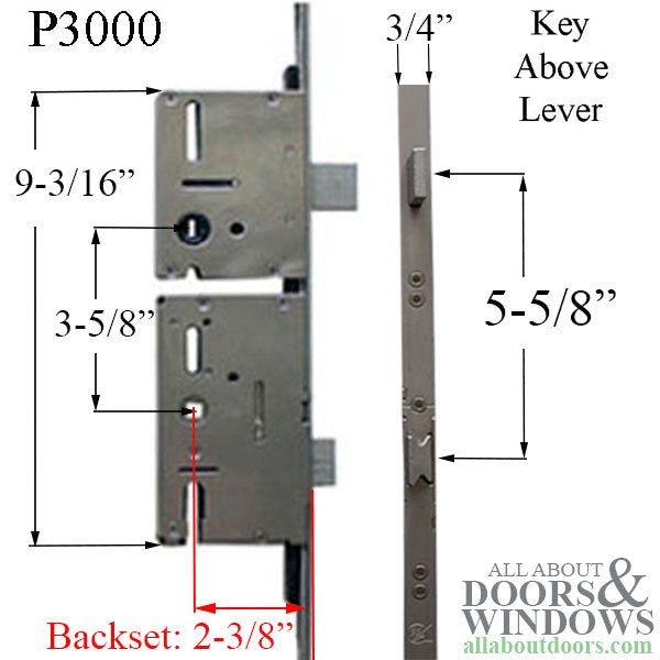 P3000 Active Rhino Lock Upper Assembly – 60mm Backset, 92mm PZ, 95-108.5" Door Height