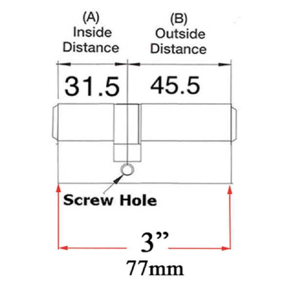 Euro Profile Full Cylinder – 45.5/31.5mm, Key/Key, Satin Brushed Chrome