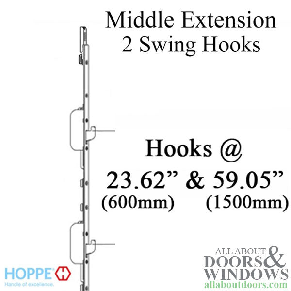 Hoppe HLS9000 Middle Extension – 16mm Faceplate, Two Swing Hooks, 63.46" Length