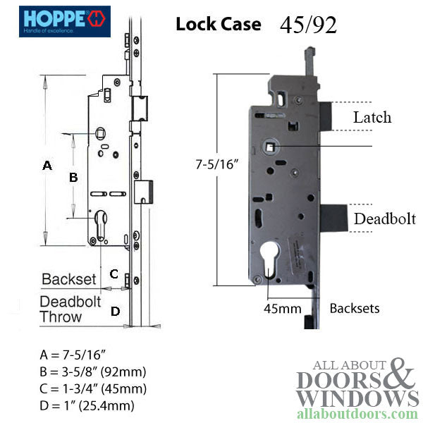 Hoppe 2-Piece Bottom Shootbolt Gear – 45mm Backset, Active