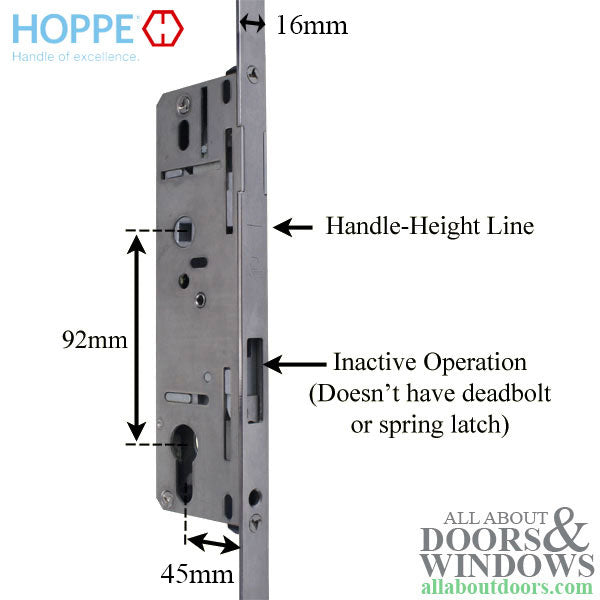 Hoppe HLS9000 Inactive Shootbolt for Passive Door – 45mm Backset, 35-1/2" Handle Height