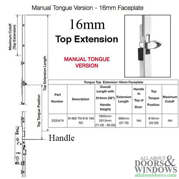 Hoppe Manual Top Extension – 16mm Faceplate, 32.12" Tongue, Radius End