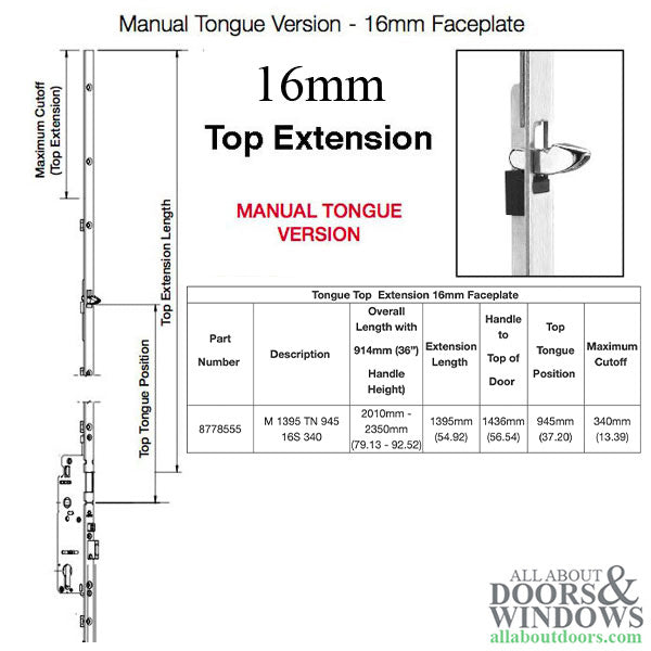 Hoppe Manual Top Extension – 16mm Faceplate, 54.92" Length