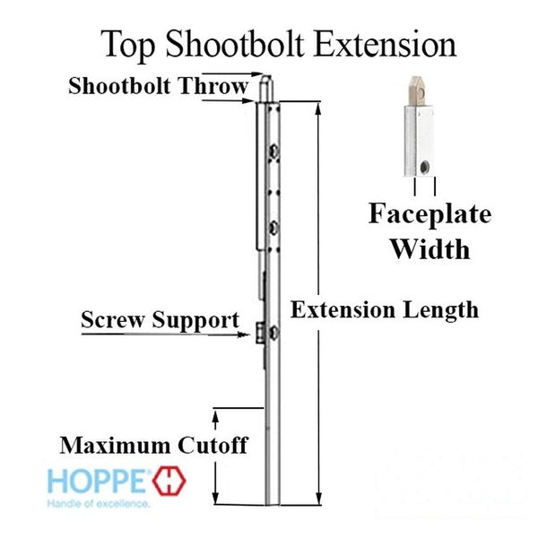 Hoppe Top Shootbolt Extension – 20mm Faceplate, 21.65" Length