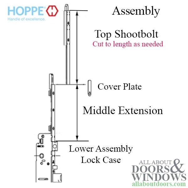 Hoppe Top Shootbolt Extension – 20mm Faceplate, 21.65" Length