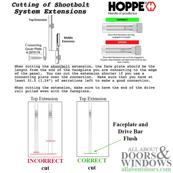 Hoppe Top Shootbolt Extension – 20mm Faceplate, 21.65" Length
