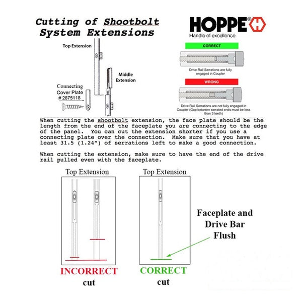 Hoppe Top Shootbolt Extension – 20mm Faceplate, 21.65" Length