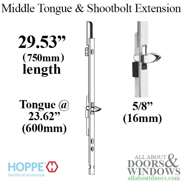 Hoppe HLS9000 Middle Extension with Tongue and Shootbolt – 16mm Faceplate, 29-1/2" Length