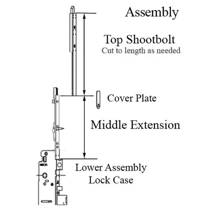 Hoppe HLS9000 Middle Extension with Tongue and Shootbolt – 16mm Faceplate, 29-1/2" Length