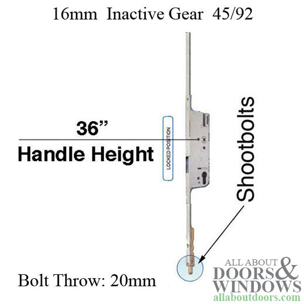Hoppe Bottom Gear for Multipoint Lock – 45mm Backset, 16mm Faceplate, 36" Handle Height