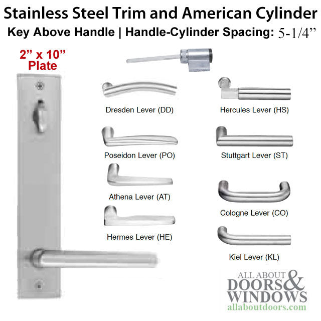 Multipoint Lock Handleset Trim – 2" x 10" Plate, 133mm PZ, Stainless Steel
