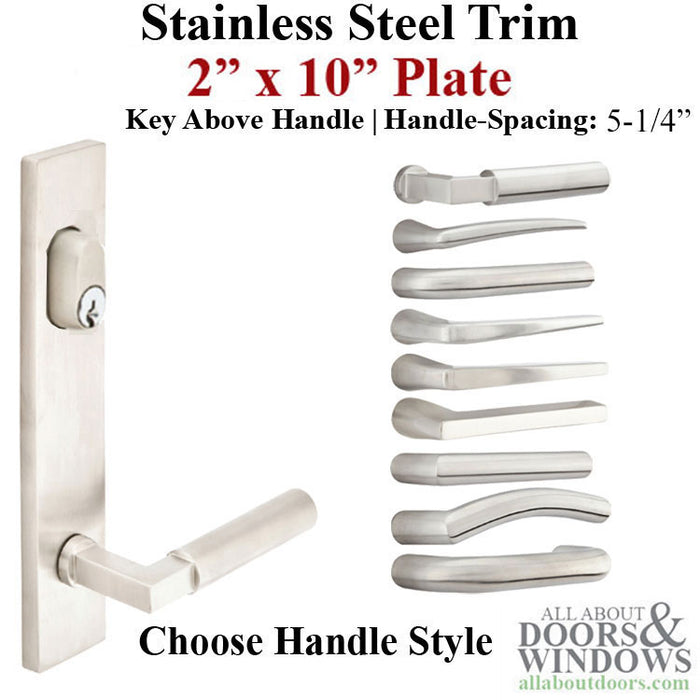 Multipoint Lock Handleset Trim – 2" x 10" Plate, 133mm PZ, Stainless Steel