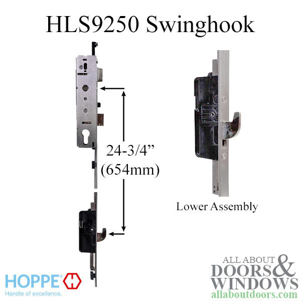 Hoppe HLS9250 Swinghook Assembly for Narrow Stile Doors – 25mm Backset, 92mm PZ