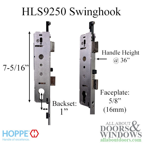 Hoppe HLS9250 Swinghook Assembly for Narrow Stile Doors – 25mm Backset, 92mm PZ