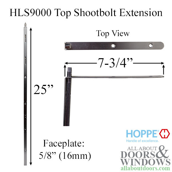 Hoppe HLS9000 HSS Top Shootbolt Extension – 90° Return, 25" Length