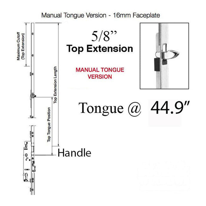 Hoppe Manual Tongue Top Extension – 16mm Faceplate, 45" Tongue Position