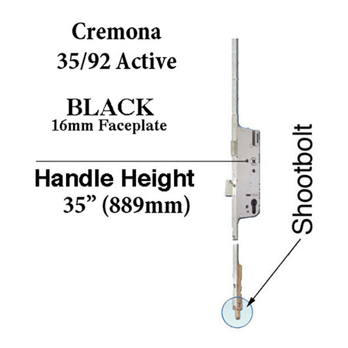 GU Cremona 3-Point Locking Gear with Bottom Shootbolt – 35mm Backset, 92mm PZ, Black