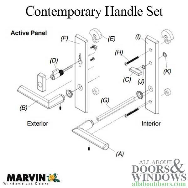 Marvin Modern Handle Assembly for Ultimate Hinged French Door – Active Panel, 92mm PZ