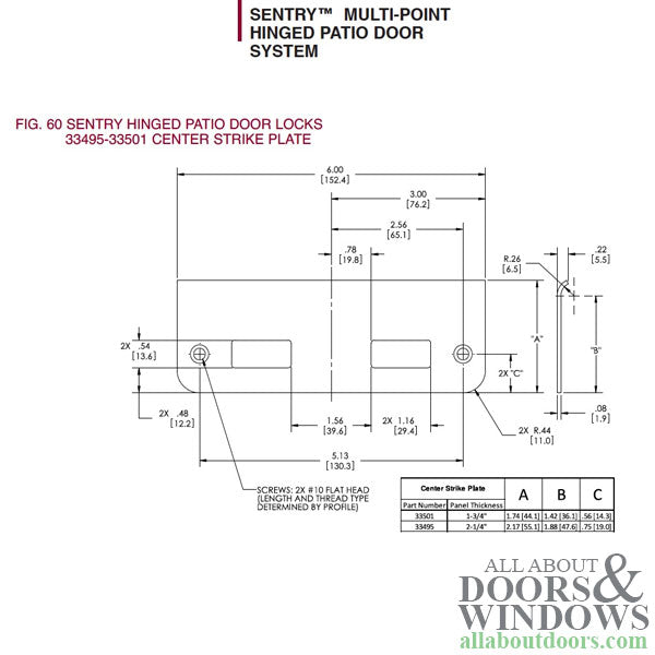 Truth Sentry Center Latch & Deadbolt Strike Plate – 1-3/4" Door, Stainless Steel