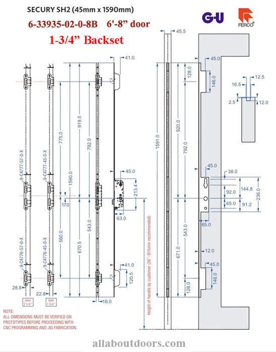 Securitec SH2 Multipoint Lock – 45mm Backset, 92mm PZ, Stainless Steel
