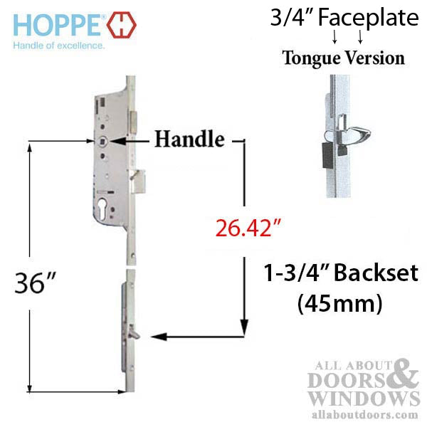 Hoppe HLS9000 Multipoint Lock Tongue Version – 45mm Backset, 20mm Faceplate, 36" Handle Height