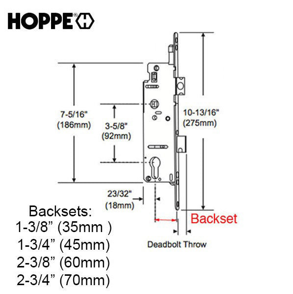 Hoppe HLS9000 Multipoint Lock Tongue Version – 45mm Backset, 20mm Faceplate, 36" Handle Height