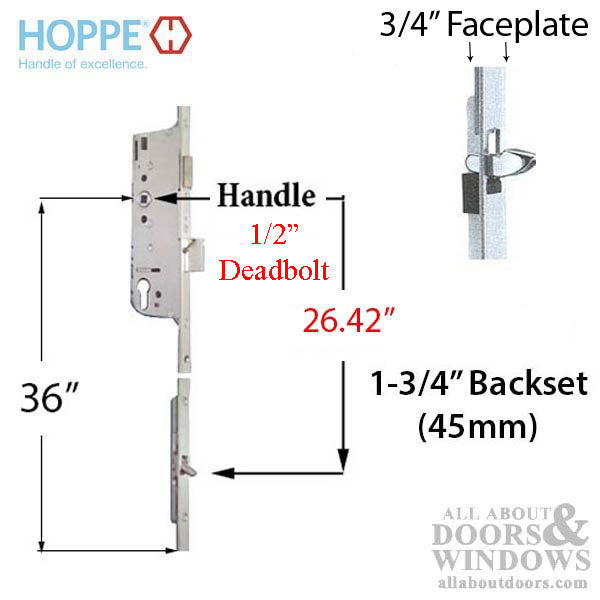 Hoppe HLS9000 Multipoint Gear – 45mm Backset, 92mm PZ, 36" Handle Height