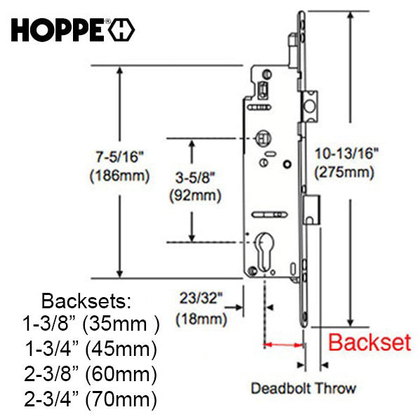 Hoppe HLS9000 Multipoint Gear – 45mm Backset, 92mm PZ, 36" Handle Height