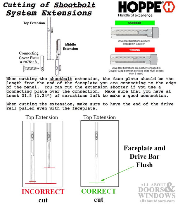 Hoppe HLS9000 Manual Middle Extension with Tongue and Shootbolt – 20mm Faceplate, 62-5/8" Length