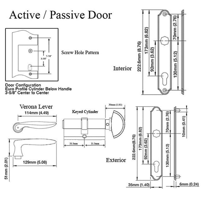 Hoppe Verona Active Handle Set – Key/C-Knob, Satin Nickel