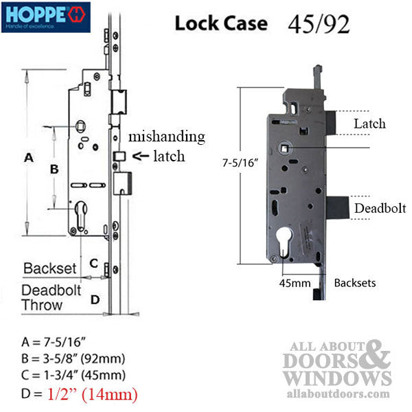 Hoppe HL S9000 Multipoint Lock – 45mm Backset, 36" Handle Height, Tongue Version