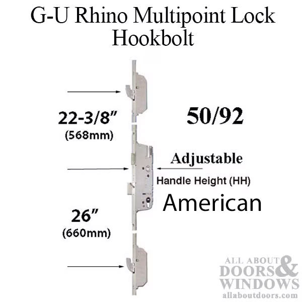 G-U Rhino Hook Bolt Multipoint Lock – 50mm Backset, 92mm PZ, Silver Ferguard