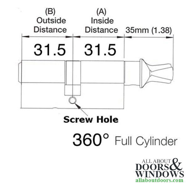 Hoppe CES 360° German Profile Cylinder with C-Knob – 31.5/31.5mm, Brushed Chrome