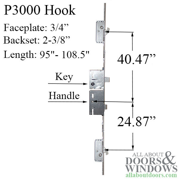 P3000 Active Rhino Lock Upper Assembly – 60mm Backset, 92mm PZ, 95-108.5" Door Height