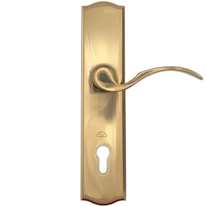 Hoppe M370 Wide Plate Handleset – Munchen Curved, Polished Brass