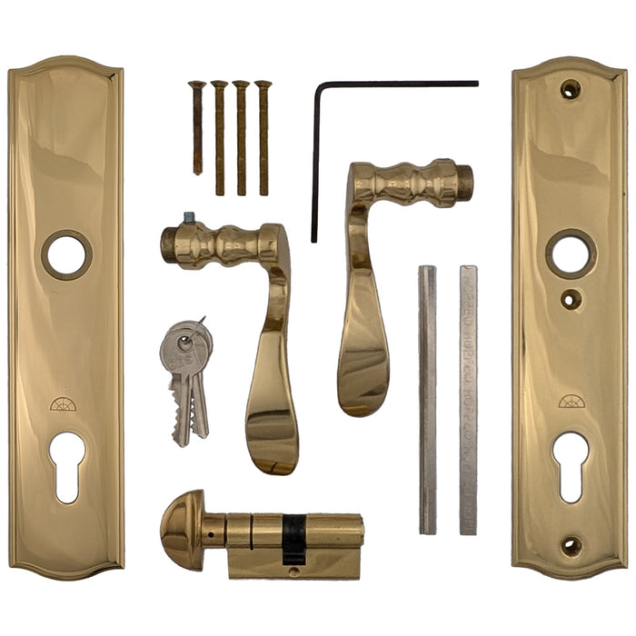 Hoppe M370 Wide Plate Handleset – Munchen Curved, Polished Brass