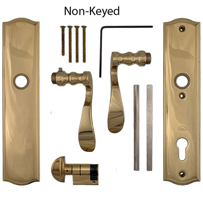 Hoppe M370 Wide Plate Handleset – Munchen Curved, Polished Brass
