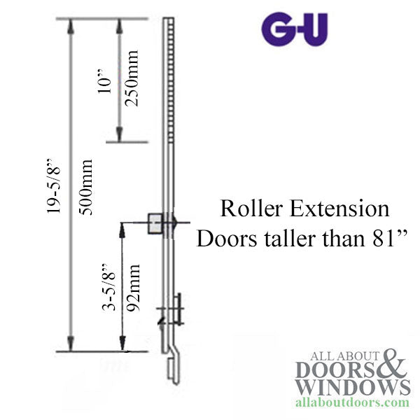 GU Ferco Middle Extension with Roller Pin – 16mm Faceplate, 500mm Length