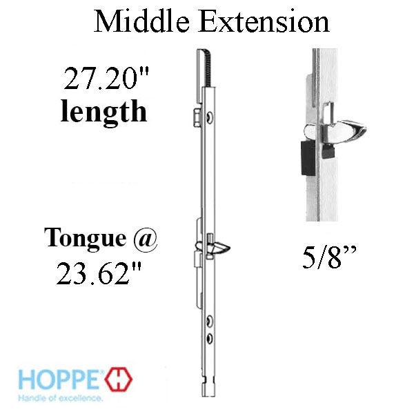 Hoppe HLS9000 Middle Extension with Tongue and Shootbolt – 16mm Faceplate, 27-1/4" Length