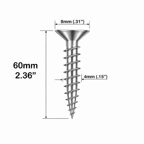 Hoppe Stainless Steel Screw for Wood Profiles – 60mm Length, 8mm Head